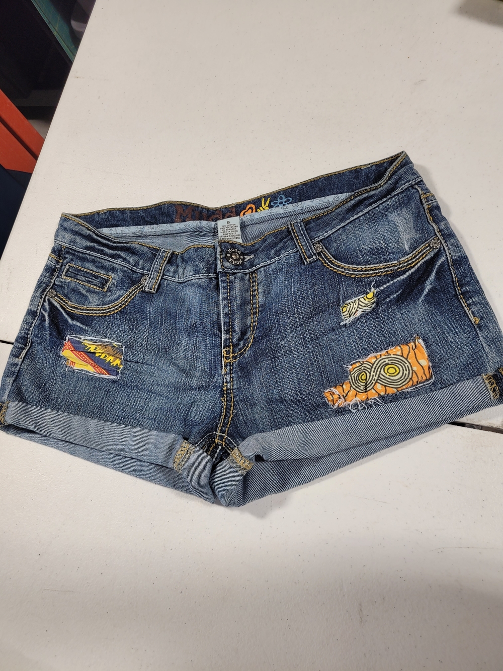 Mudd Blue Denim Patchwork Jean Shorts